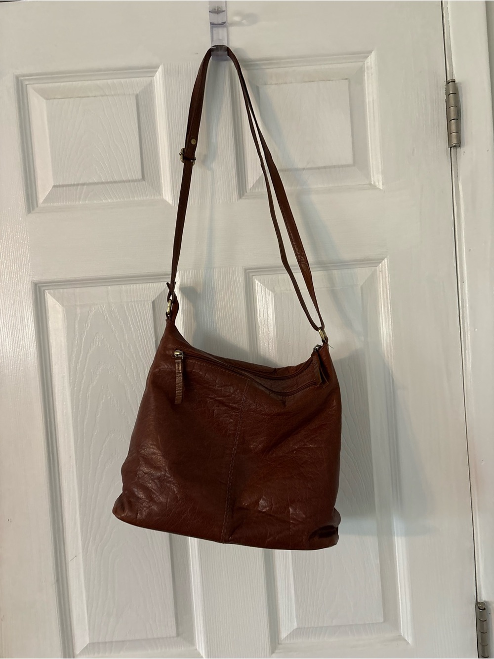 Brown Genuine Leather Crossbody Bag with Flap Pocket